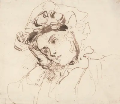 Studie av en kvinna med huvudet i handen av Richard Parkes Bonington