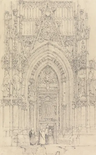 Kyrkan Saint-Wulfran i Abbeville; Västra fasaden, norra porten av Richard Parkes Bonington