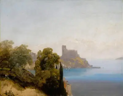 Utsikt över Lerici med Baron Charles Rivet skissande i förgrunden av Richard Parkes Bonington