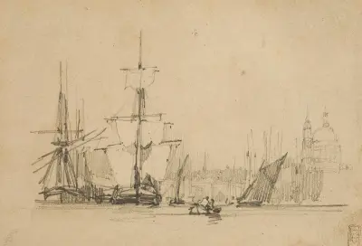 Utsikt över Themsen med Saint Pauls-katedralens kupol, London av Richard Parkes Bonington