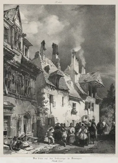 Vue d’une rue des faubourgs de Besançon av Richard Parkes Bonington