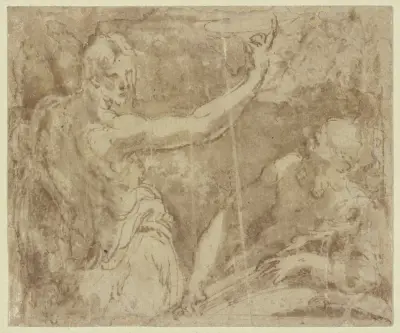 Die Heiligen Johannes der Täufer und Hieronymus av Parmigianino