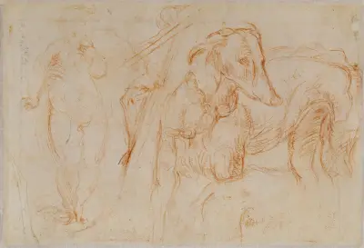 Studies of the Christ Child, a Crucifix, and a Dog av Parmigianino