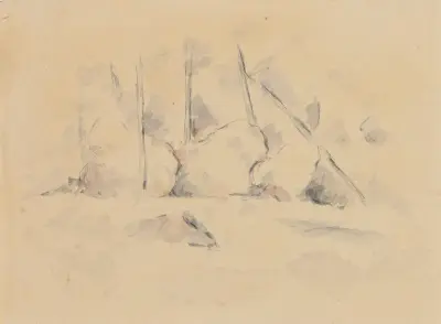 Arbres Parmi Des Rochers av Paul Cézanne