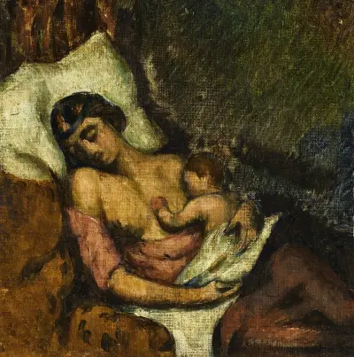 Femme allaitant son enfant av Paul Cézanne
