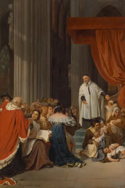 Saint Vincent de Paul Preaching to the Court of Louis XIII on Behalf of the Abandoned Children av Paul Delaroche