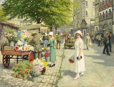 Damer, Der Køber Blomster På Amagertorv av Paul Fischer