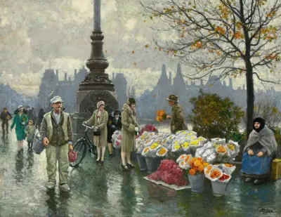 Flowersellers At Dr. Louises Bro (Queen Louise’s Bridge) In Copenhagen av Paul Fischer