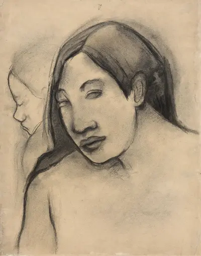 Heads of Tahitian Women, Frontal and Profile Views av Paul Gauguin