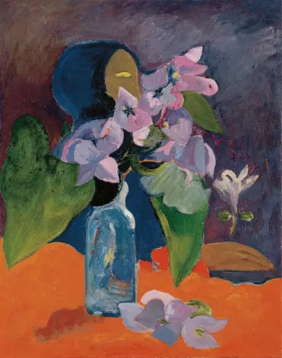 Still Life with Flowers and Idol av Paul Gauguin