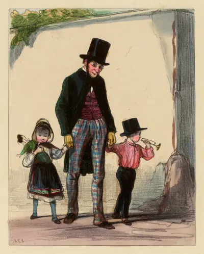 C’est bien drôle que ma femme devait diner chez Maman Coquardeau et que je n’y trouve que les petits. c’est bien drô av Paul Gavarni