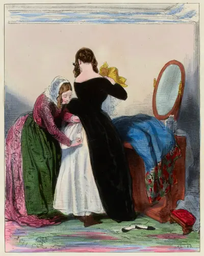 Comme ça doit vous coûter cher, Madame Hortense, une calèche comme ça, bleue avec les deux chevaux von Paul Gavarni