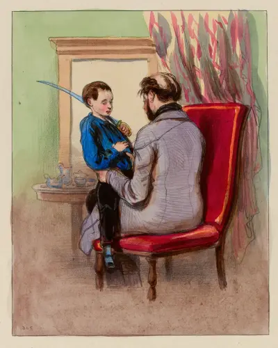 Houp houp papa. ah mais tu ne fais pas si bien le cheval que Janisset, dam. Ah comme il faisait bien le chev av Paul Gavarni