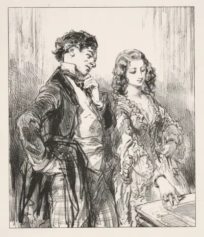 Masks and faces, 5; Sharers, You have never in my life given me anything but a little dog . . . von Paul Gavarni