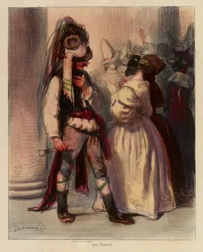 Pauvre Elvire, emportée aux flots du bal Musard, Où tu cherchais Don Juan, tu trouves Chicandard von Paul Gavarni