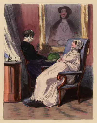 Vraiment dans ta position, tu as bien tort, ma chère petite. c’est bien gai pour une mère av Paul Gavarni