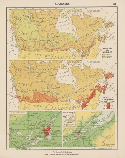 Canada; Railways and Geology, Density of Population av John Paul Goode