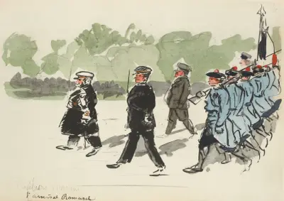 Défilé du 14 juillet 1919 Les fusiliers marins, l’amiral Romarch av Paul Goute