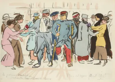 Les premiers mutilés, place de l’Opéra, avril 1915 av Paul Goute