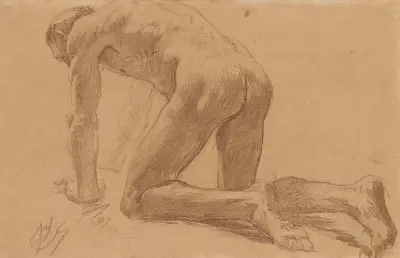 Académie d’homme accroupi av Jean-Paul Laurens