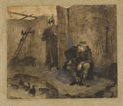 En preussisk soldat gav honom ett glas vatten av Jean-Paul Laurens