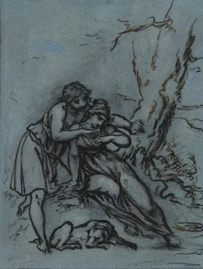 Daphnis, usant de cette occasion, lui mit la main dans le sein dont il tira la gente cigale av Pierre-Paul Prud'hon