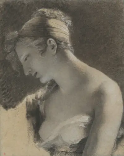Head of a Woman; Study for ‘The Happy Mother’ (L’Heureuse mère) av Pierre-Paul Prud'hon
