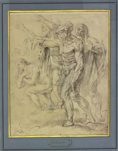 Eva, Maria Magdalena, der Heilige Bartholomäus und ein weiterer für ein Jüngstes Gericht av Peter Paul Rubens
