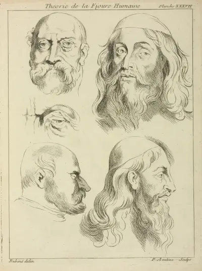 Four studies of men’s heads, and an eye av Peter Paul Rubens