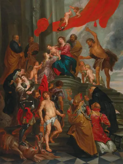 Madonna And Child With Saints av Follower of Peter Paul Rubens