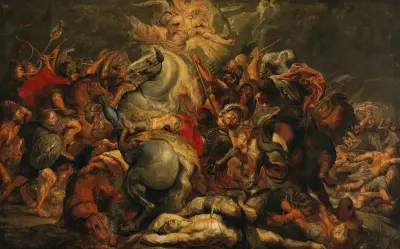 The Death of Decius Mus in a Battle against the Latins av Follower of Peter Paul Rubens