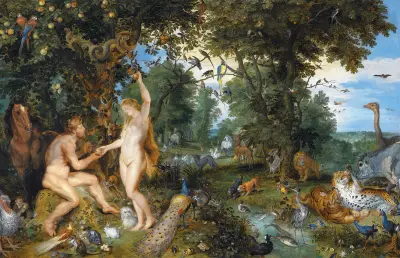 The Garden of Eden with the Fall of Man av Peter Paul Rubens