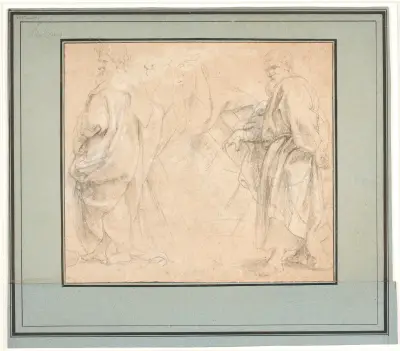 Two drafts for the Apostle Andrew and a study for Melchizedek av Peter Paul Rubens