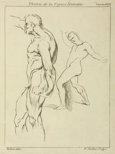 Two figures extending right arms av Peter Paul Rubens