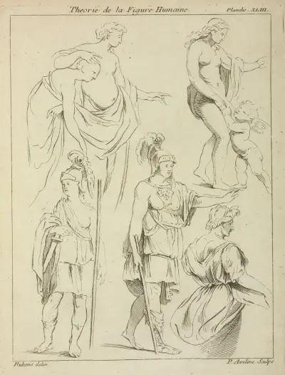 Various figures including Roman soldiers, and partially draped male and female nudes av Peter Paul Rubens
