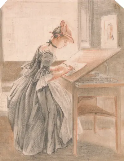 Dama kopiująca przy stole kreślarskim, Paul Sandby