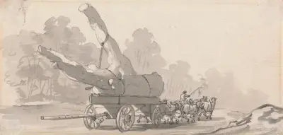 Kärra med stor trädstam av Paul Sandby