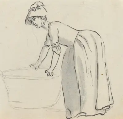 Dívka s čepcem při práci, Paul Sandby