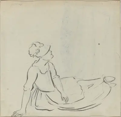 Dívka s čepcem vleže (verso), Paul Sandby