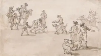 Group of Figures; A Dogfight av Paul Sandby