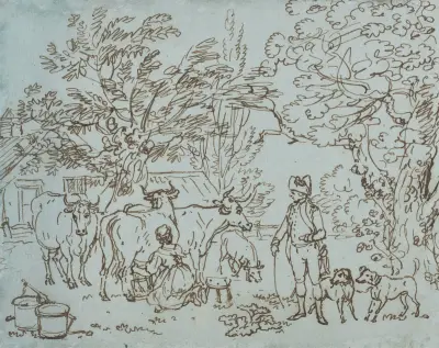 Pejzaż z mleczarką i kawalerem, Paul Sandby