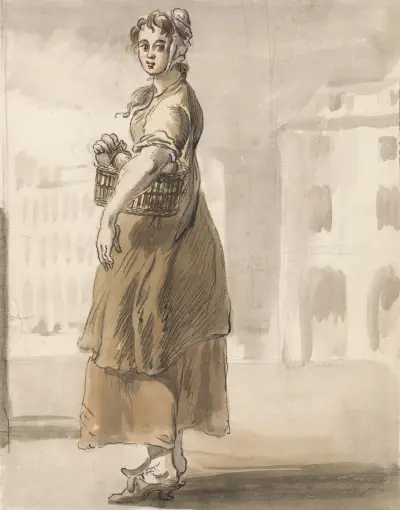 Londonskie okrzyki; „Dziewczyna z koszem pomarańczy”, Paul Sandby