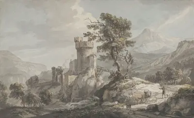 Bergslandskap med fästning av Paul Sandby
