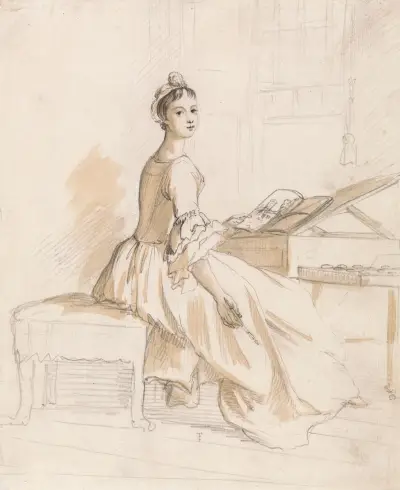 Porträtt av en dam vid ett ritbord av Paul Sandby