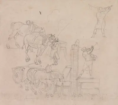 Studie vozky, který napájí své koně, Paul Sandby