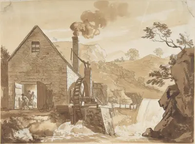 Kuźnia żelaza między Dolgelli a Barmouth, Merioneth Shire, Paul Sandby