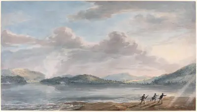 Förhöjt vatten vid Briton Ferry av Paul Sandby
