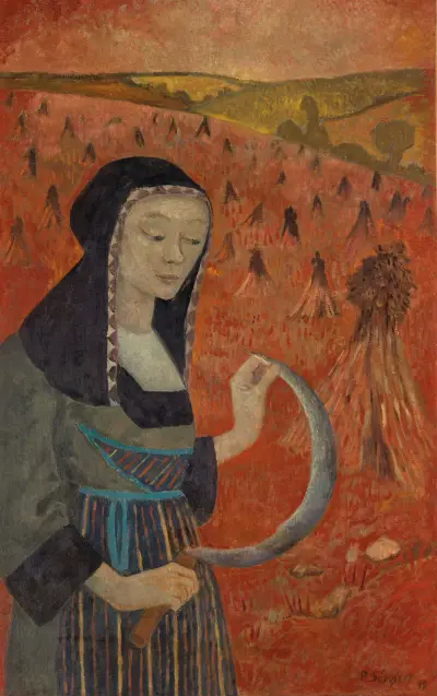 Bretonin mit Sichel auf einem Buchweizenfeld von Paul Sérusier