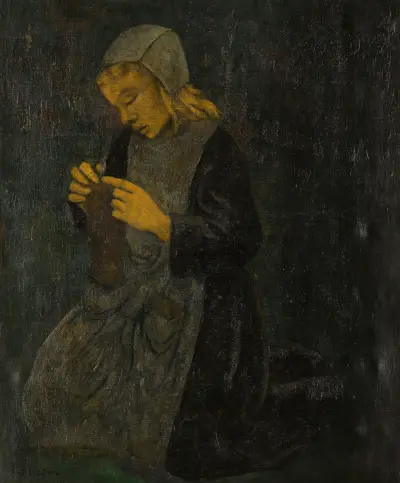Junge Bretonin beim Stricken von Paul Sérusier