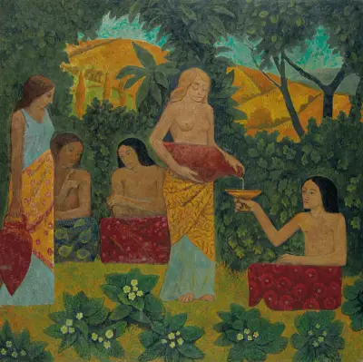 Libations, Cinq figures dans une fôret mythique av Paul Sérusier